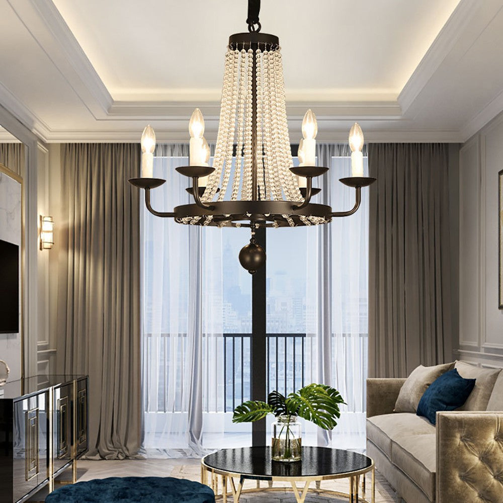 Maison Ornate K9 Crystal Grand Chandelier with Black Metal Frame, elegant crystals and intricate design.