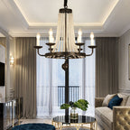 Maison Ornate K9 Crystal Grand Chandelier with Black Metal Frame, elegant crystals and intricate design.