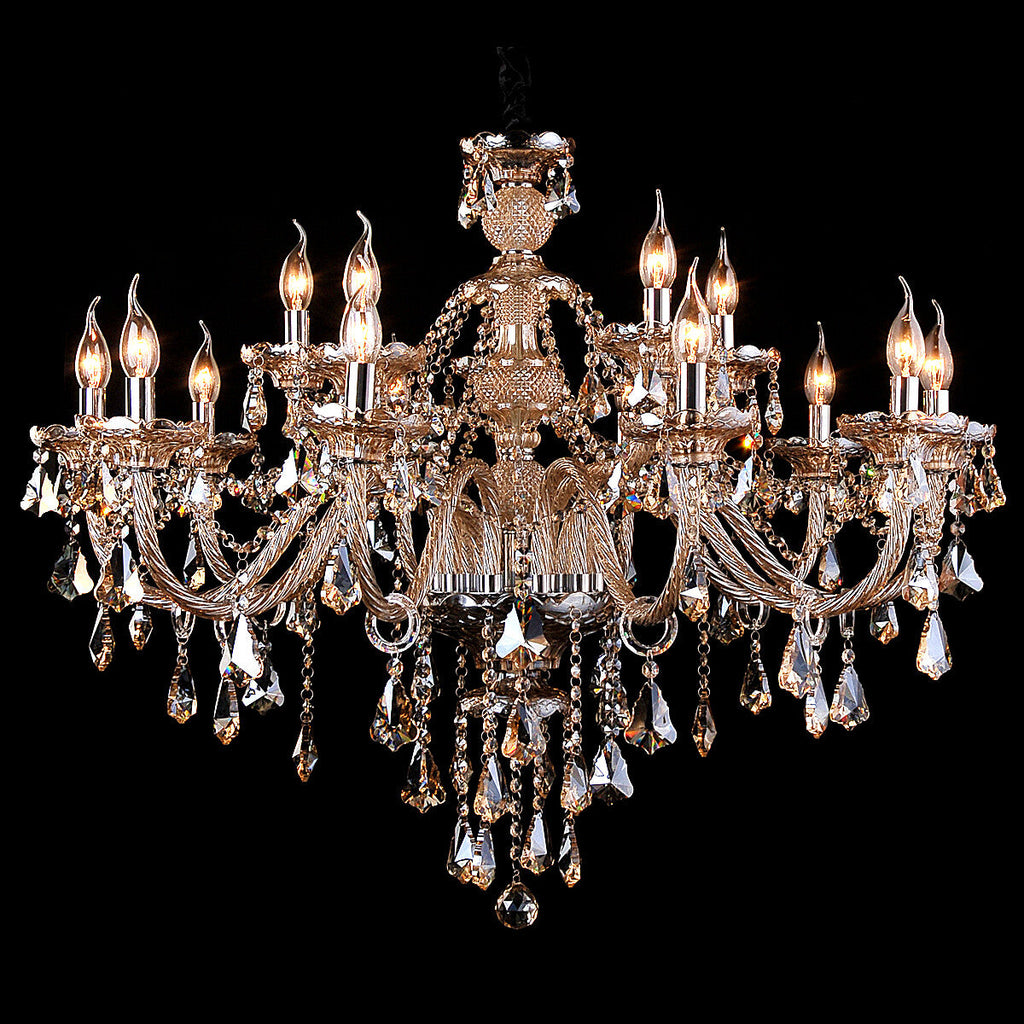 Maison Ornate K9 Crystal Champagne Chandelier with candle-style bulbs and sparkling K9 prisms.