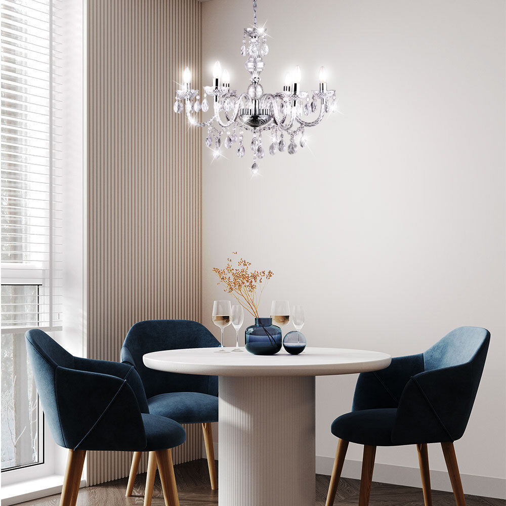 Maison Ornate Elegant Crystal Pendant Light in chrome, featuring intricate details and sparkling crystal accents.