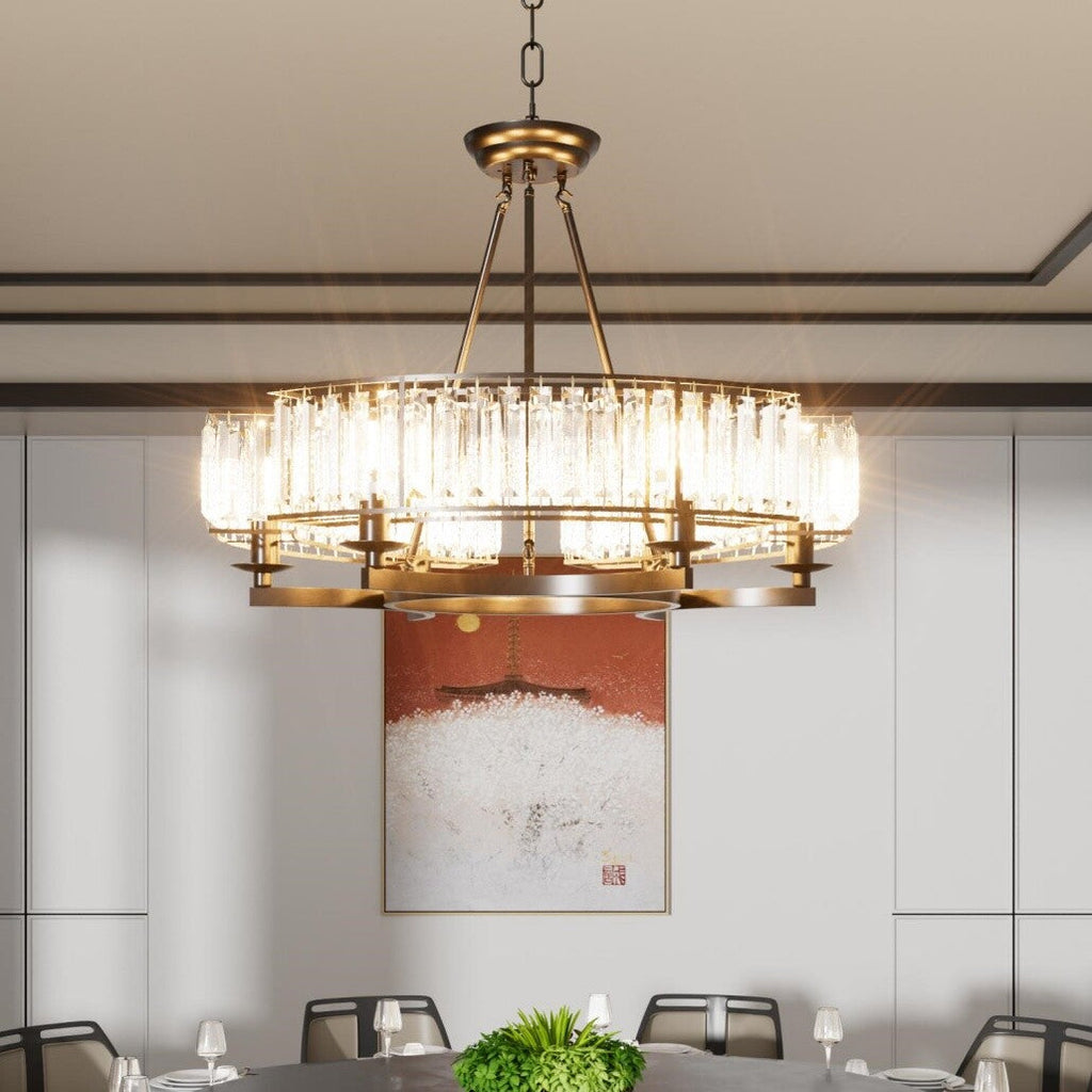 Maison Ornate black metal multi-pendant chandelier with crystal accents, industrial style lighting fixture.