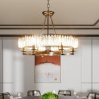 Maison Ornate black metal multi-pendant chandelier with crystal accents, industrial style lighting fixture.