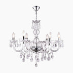 Maison Ornate Modern Crystal LED Chrome Adjustable Chandelier with sleek crystals and chrome details for elegant, contemporary style.
