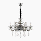 Maison Ornate Crystal Chandelier with six E14 bulbs, chrome finish, glass pendants, rod suspension.