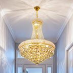 Maison Ornate Empire Style chandelier features gold accents and crystals in an elegant, intricate design.