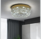 Maison Ornate Modern Gold LED Crystal Hallway Ceiling Light features gold trim and shimmering crystals.