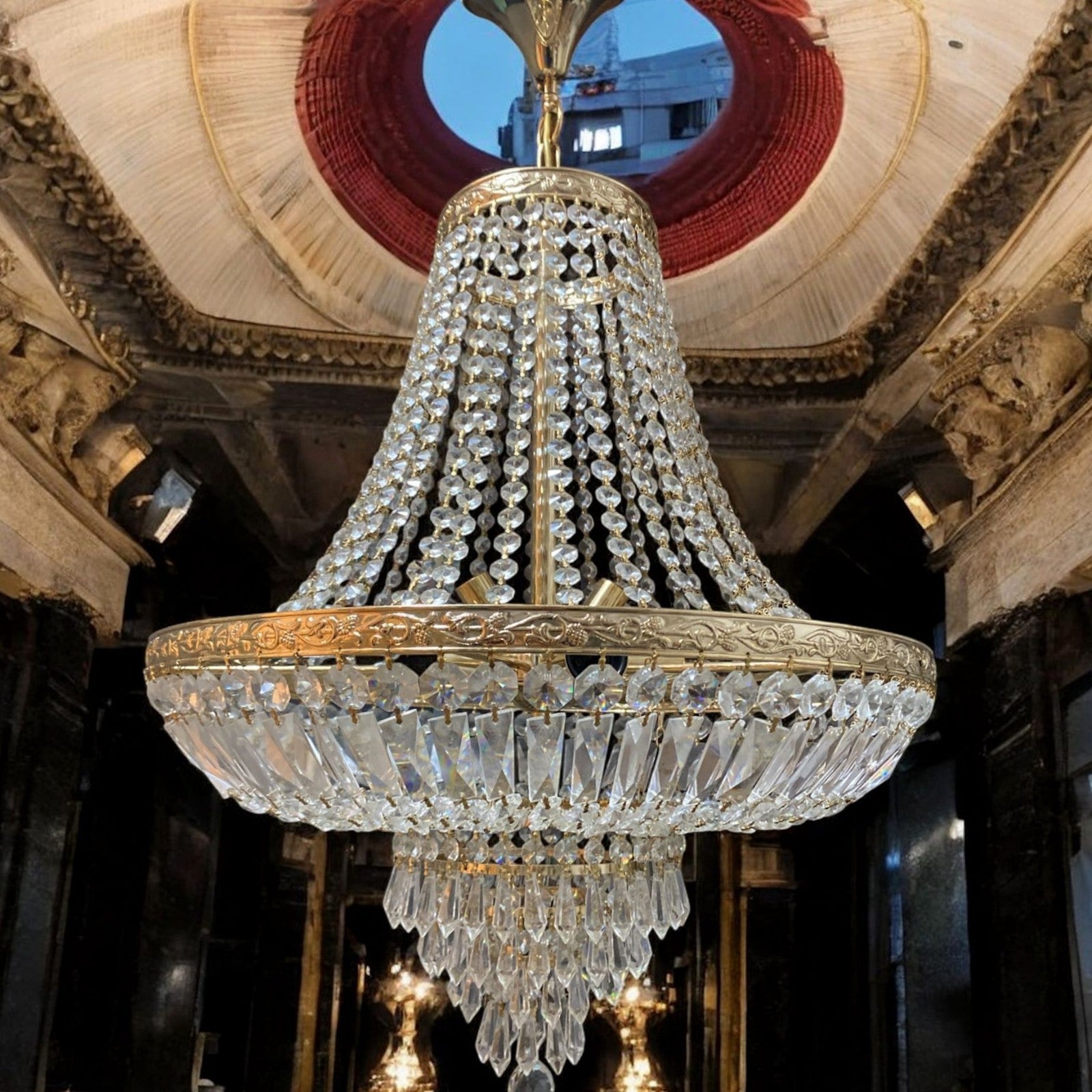 Magnifique lustre en cristal 7 lumières - style classique élégant H 80 x Ø 50