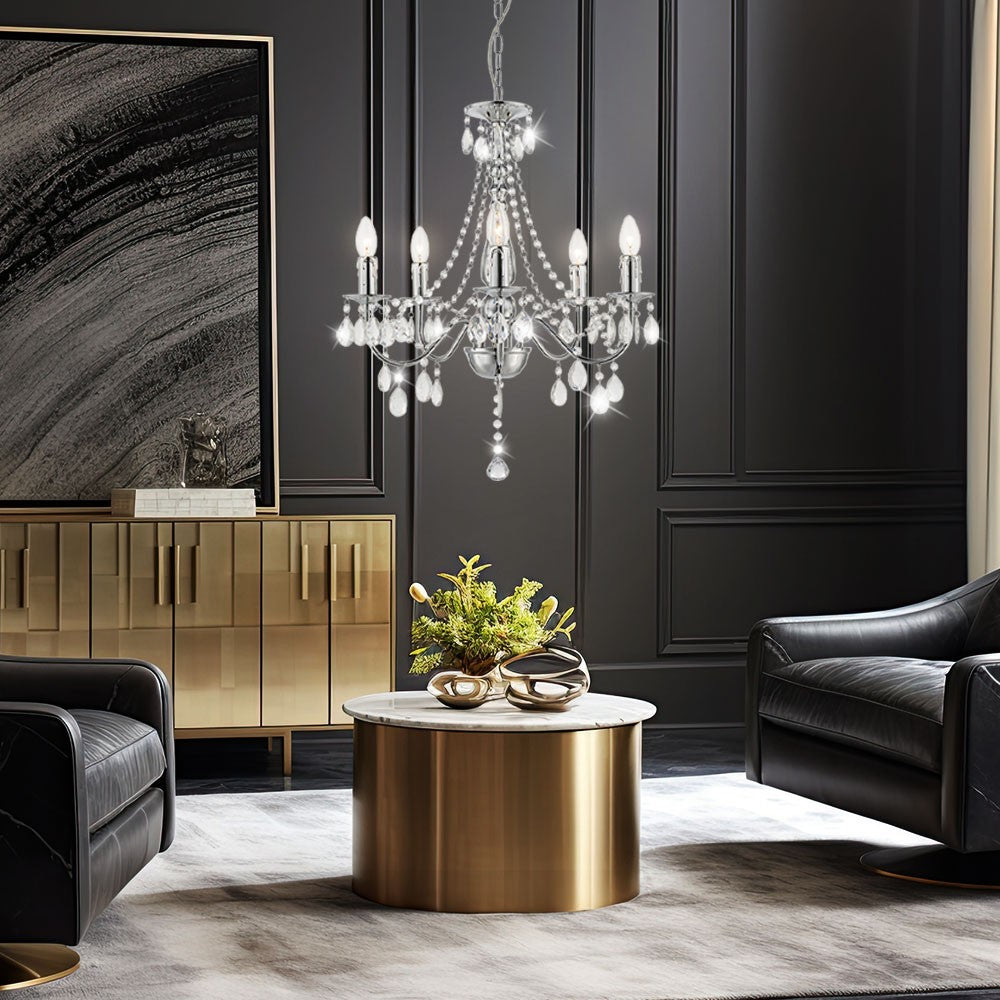 Maison Ornate Crystal Chandelier with intricate crystal details and sparkling illumination, a luxury lighting fixture.