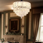 Maison Ornate Chrome Crystal Industrial Chandelier with intricate detailing and shimmering crystal accents.