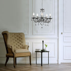 Maison Ornate LED Crystal Chandelier with Remote, chrome finish, sparkling crystals for modern elegance.