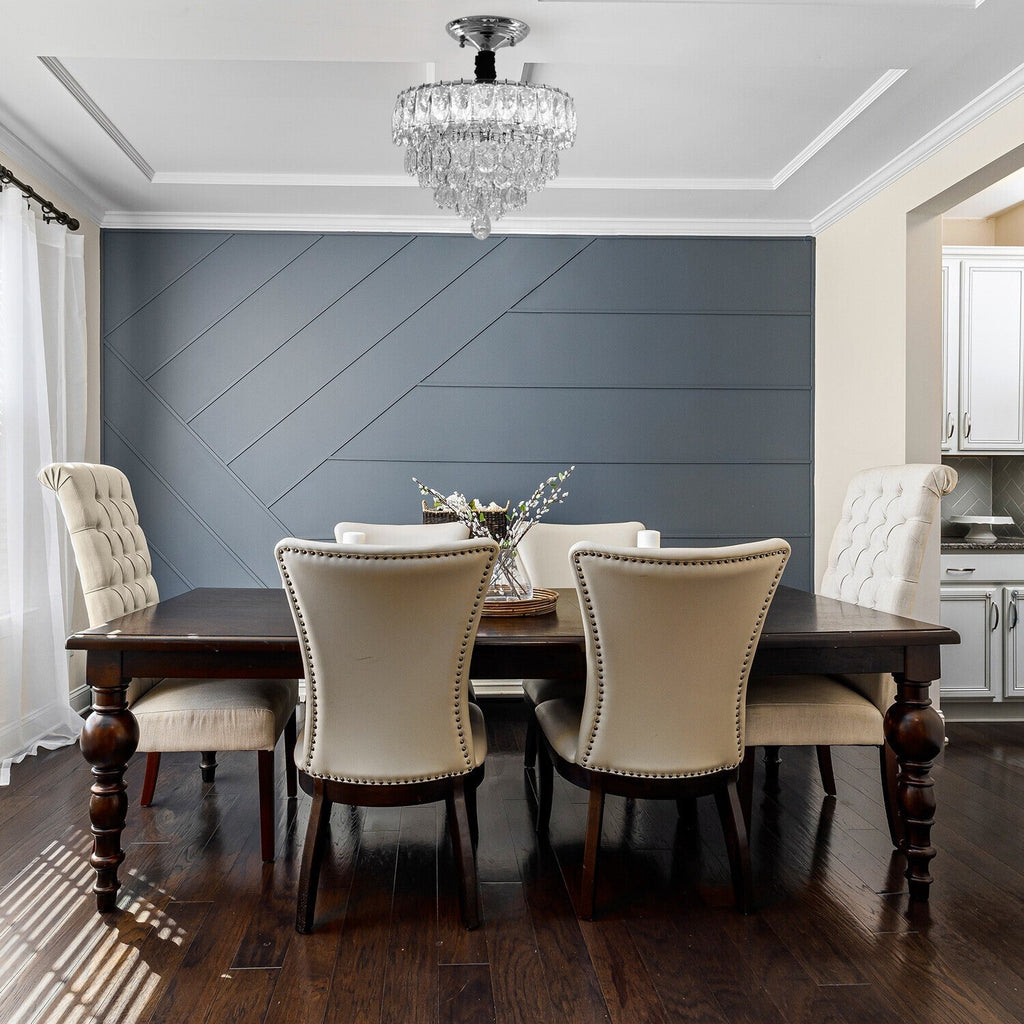 Maison Ornate Chrome Crystal Industrial Chandelier with intricate crystal details, suspended from the ceiling.