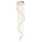 Maison Ornate Crystal Ball Chandelier with chrome spiral, cascading crystal rods, and sphere accents.