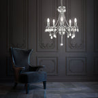 Maison Ornate Crystal Chandelier sparkles overhead, casting elegant, refined light into the sophisticated space.