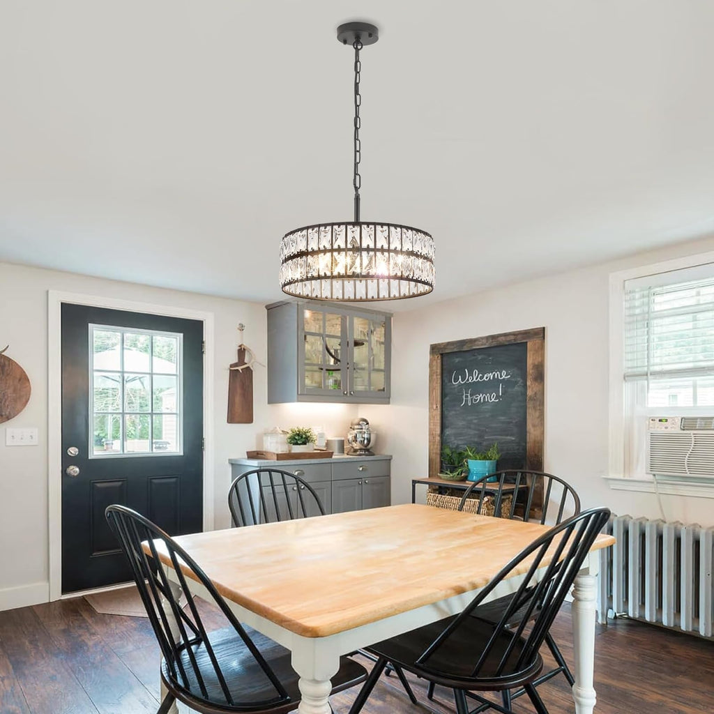 Maison Ornate Modern Semi-Transparent Black Metal Crystal Chandelier, decorative lighting fixture with elegant crystal details.