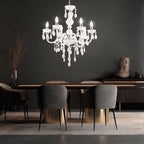 Maison Ornate 6-Arm Crystal Chandelier with elegant crystal ornaments, gold-toned arms, and modern design.