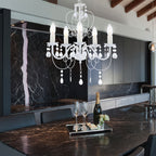 Maison Ornate Elegant White Metallic Crystal Chandelier Five Arms with intricate crystal detailing and white metallic finish.