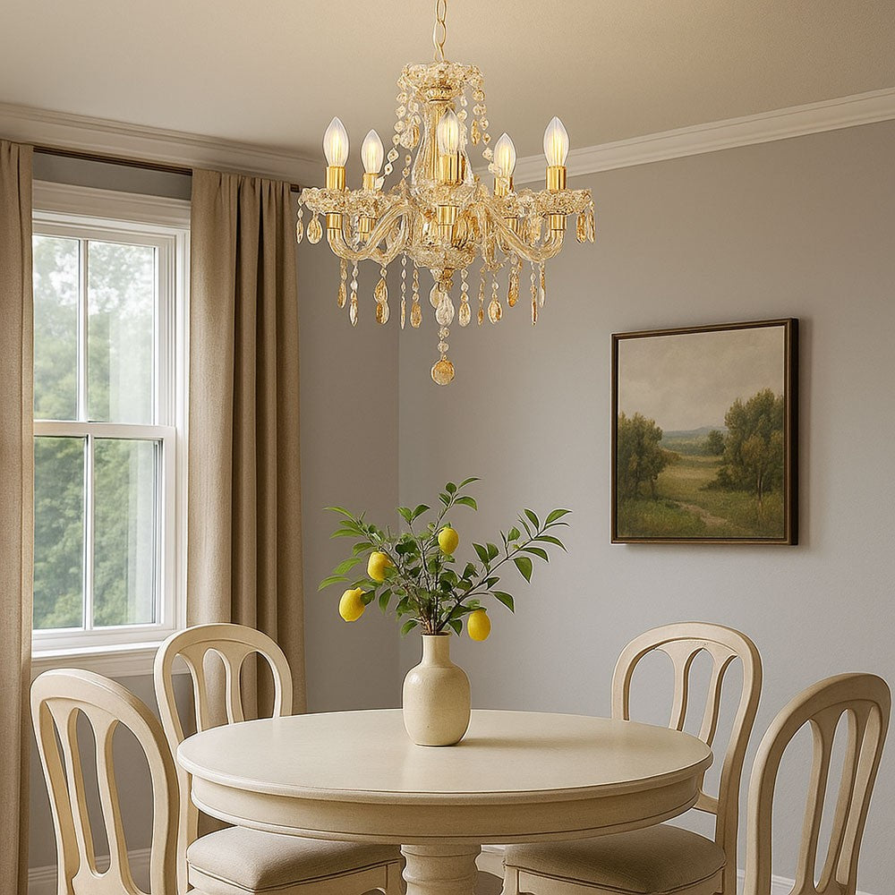 Maison Ornate Baroque Style Crystal Chandelier with adjustable chain, detailed crystal accents and elegant design.