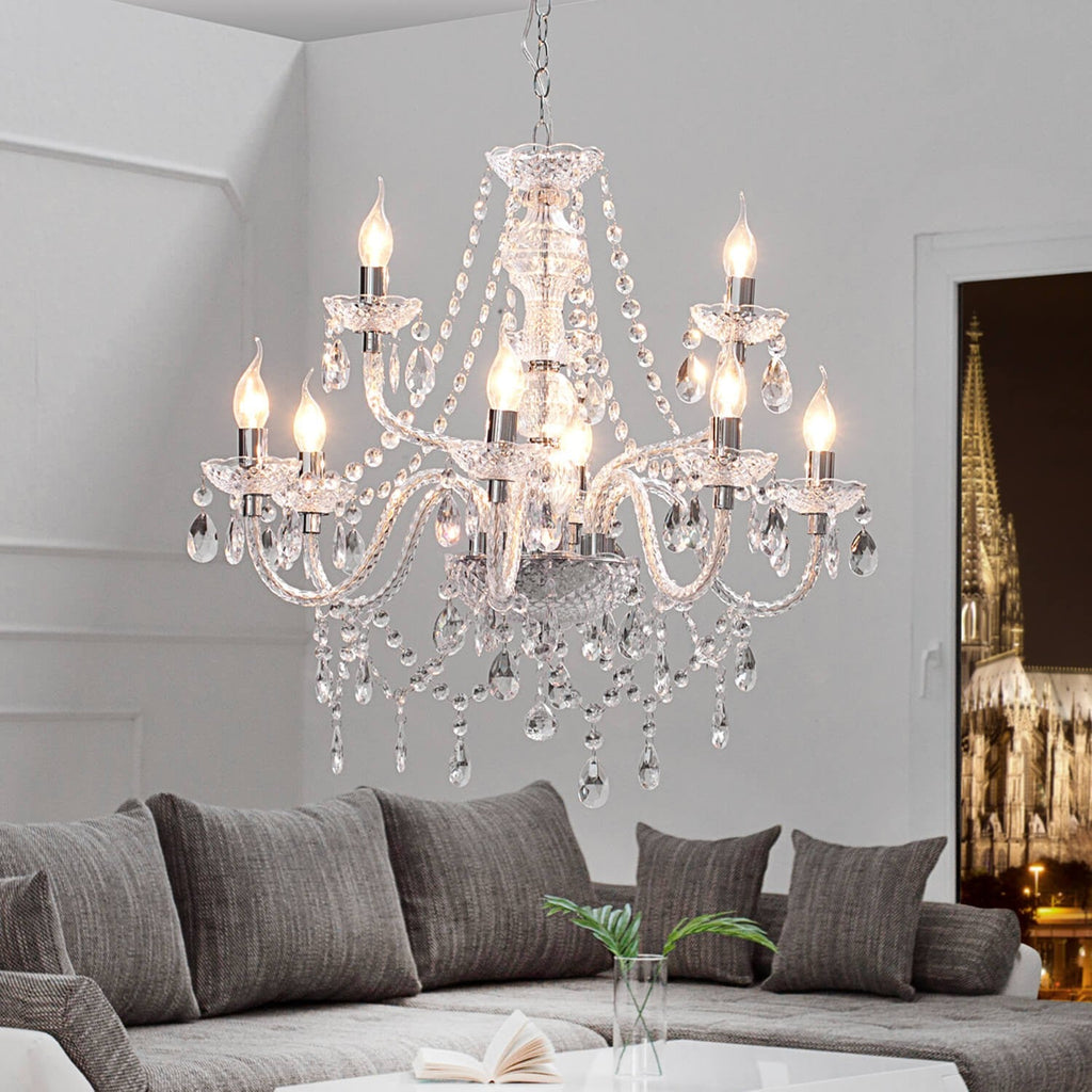 Maison Ornate Classic Crystal Acrylic Metal Chandelier E14 Ø70cm, chrome finish, elegant and luxurious design.
