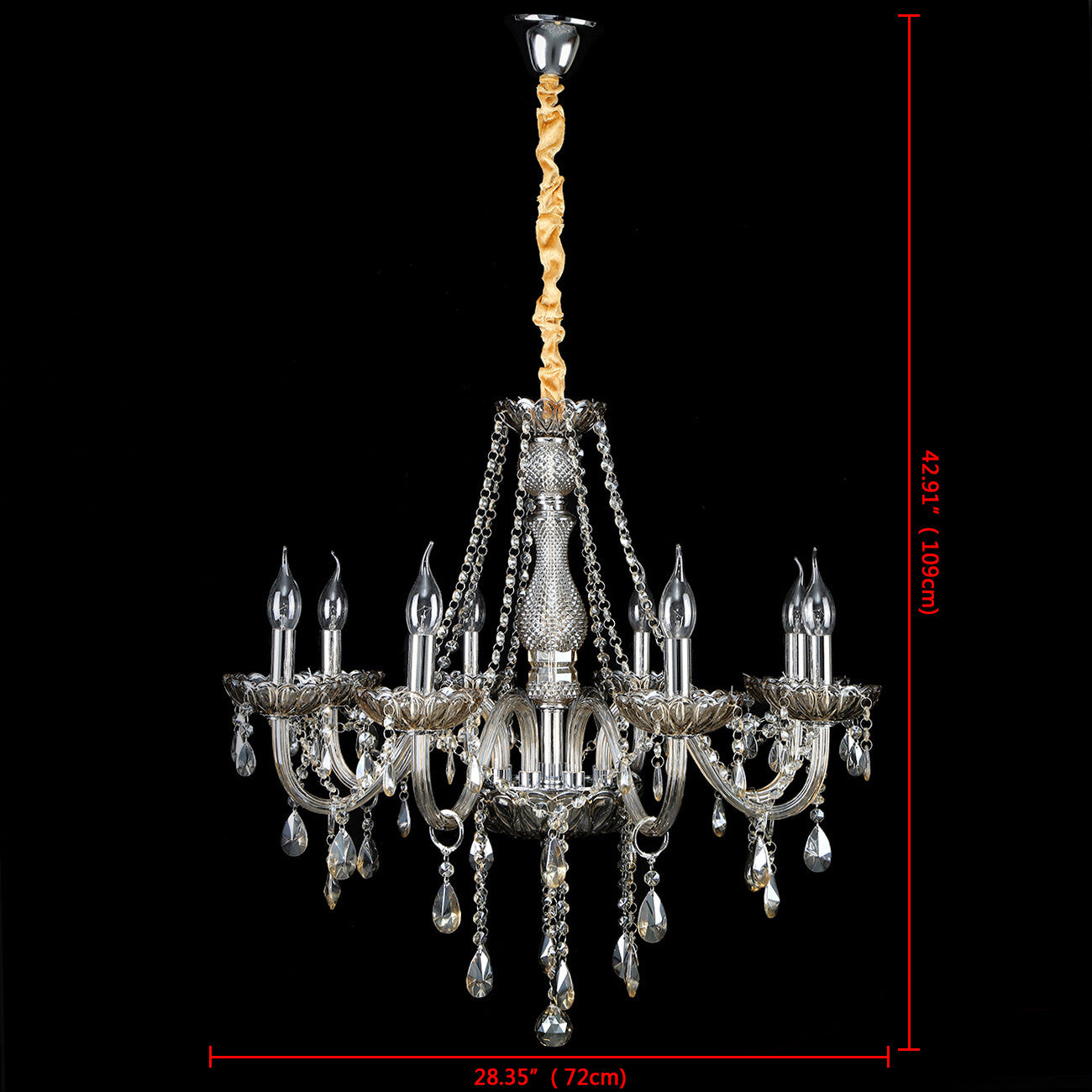 Maison Ornate 8-arm crystal chandelier with candle-style lights and sparkling glass crystal accents.