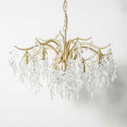 Maison Ornate 8-Arm Gold Crystal Chandelier with curved arms, raindrop pendants, E12 sockets, fine detailing.