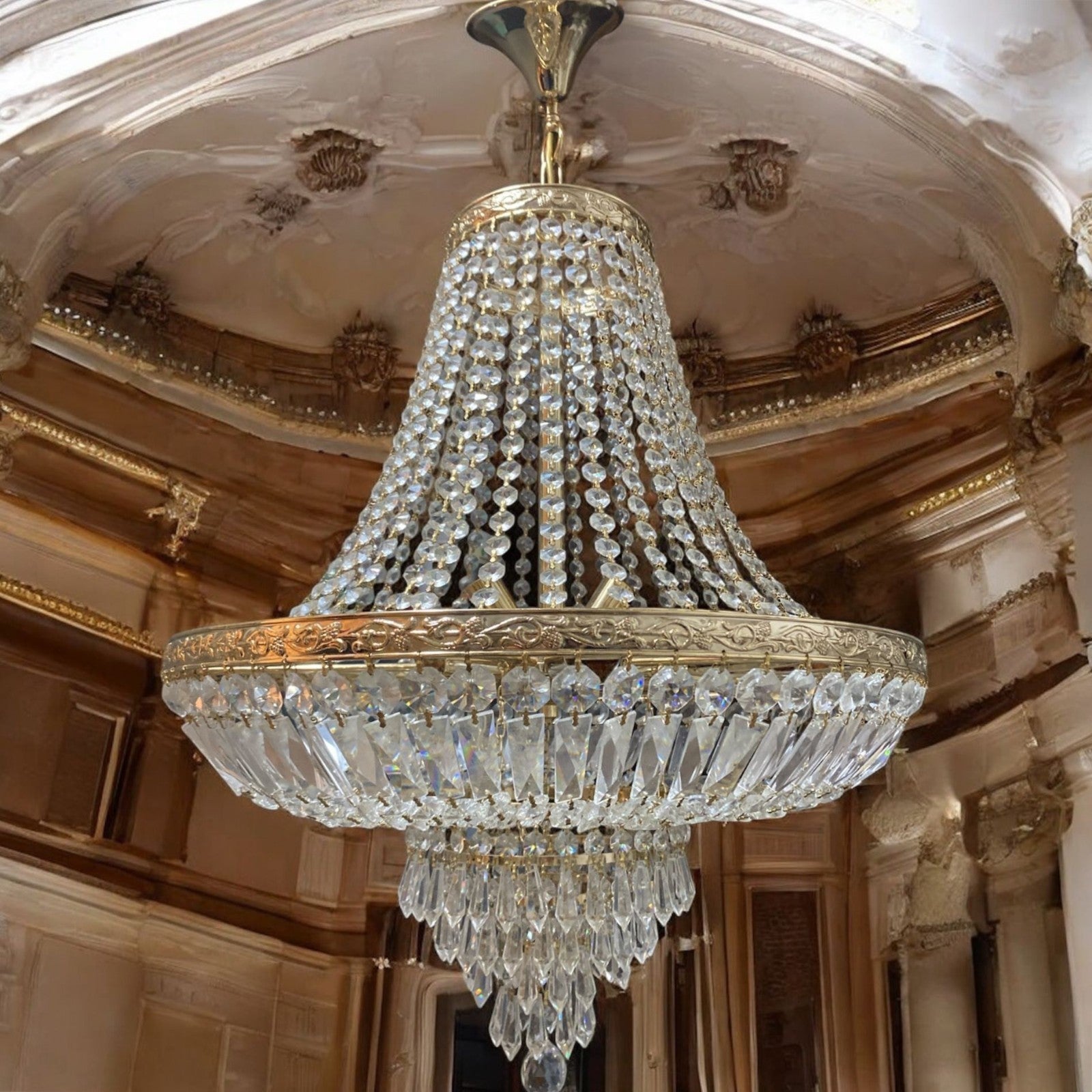 Magnifique lustre en cristal 7 lumières - style classique élégant H 80 x Ø 50