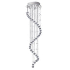 Maison Ornate Crystal Ball Chandelier with chrome spiral suspension, clear crystal balls and rods.
