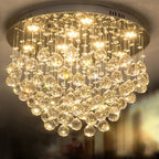 Maison Ornate Round LED Chandelier with 9 K9 crystal balls and beads, sparkling elegant design.