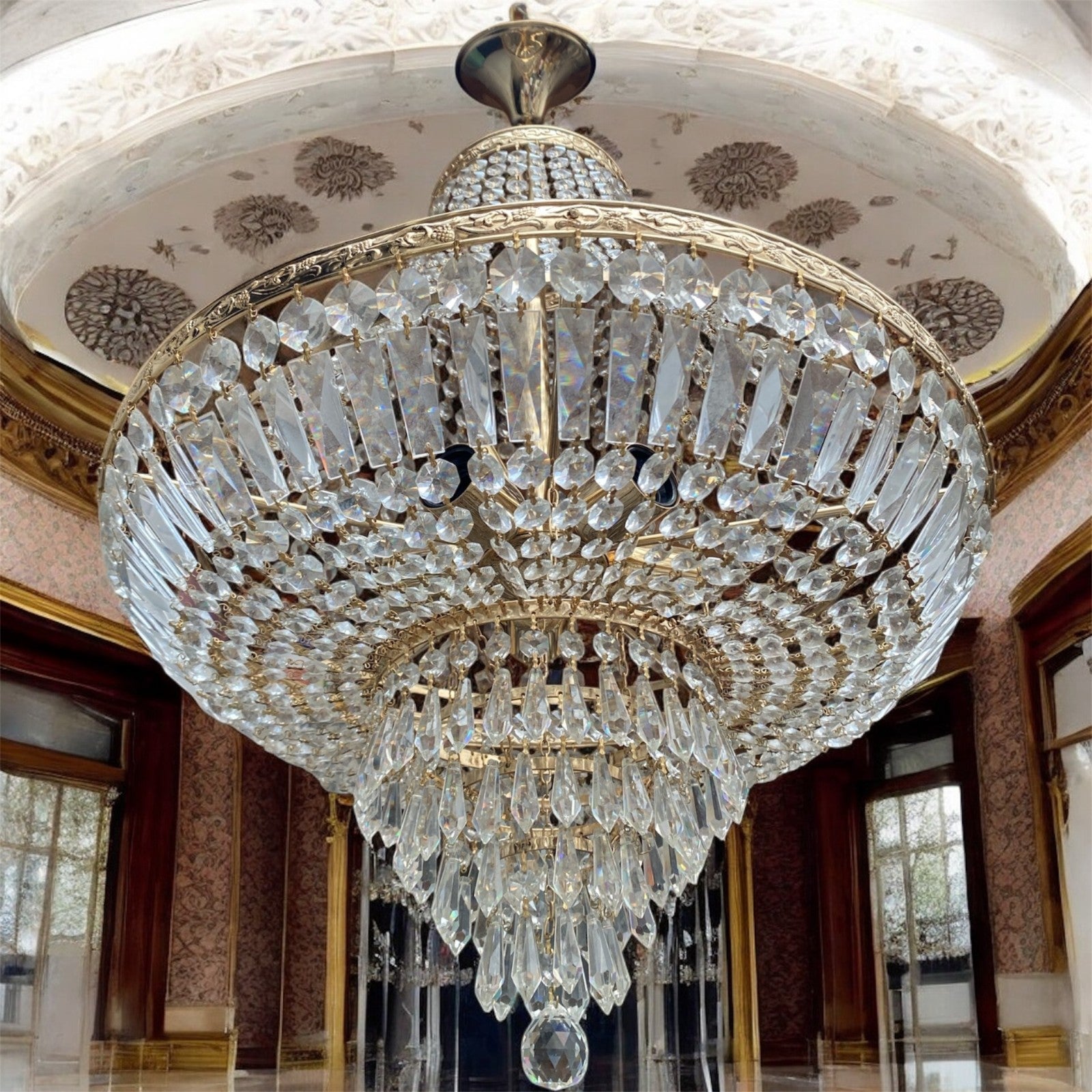 Magnifique lustre en cristal 7 lumières - style classique élégant H 80 x Ø 50