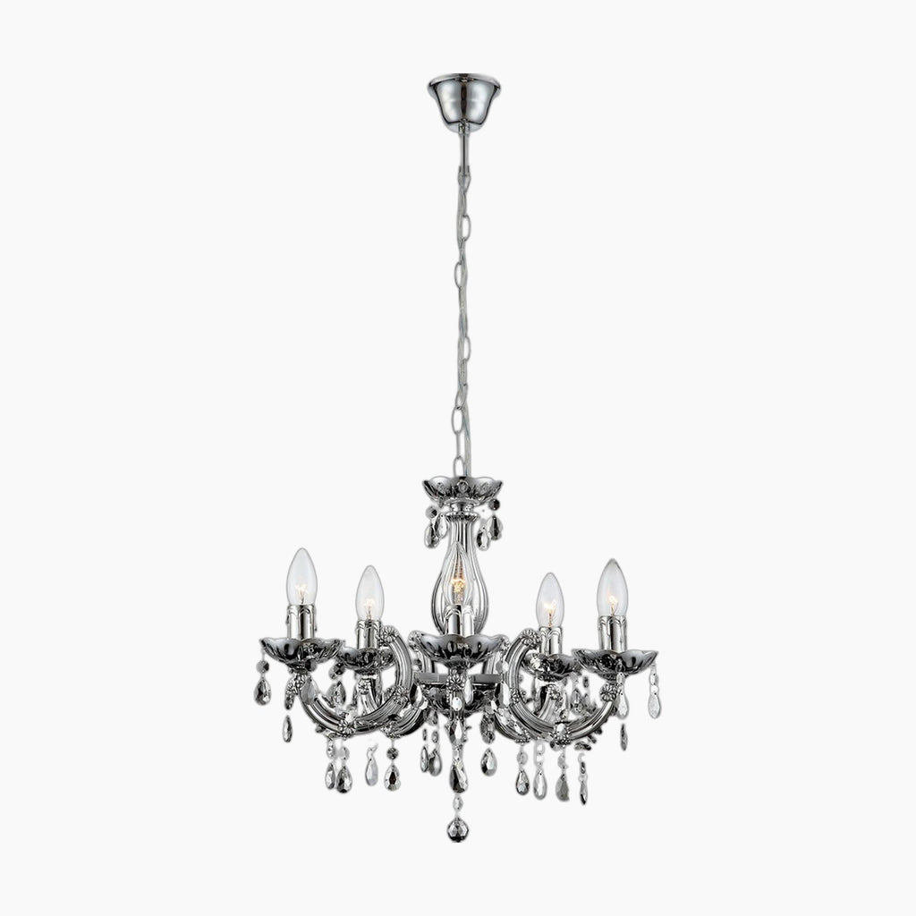 Maison Ornate LED Crystal Chandelier with chrome finish, crystal accents, and remote-controlled modern LED lighting.