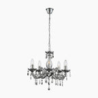 Maison Ornate LED Crystal Chandelier with chrome finish, crystal accents, and remote-controlled modern LED lighting.