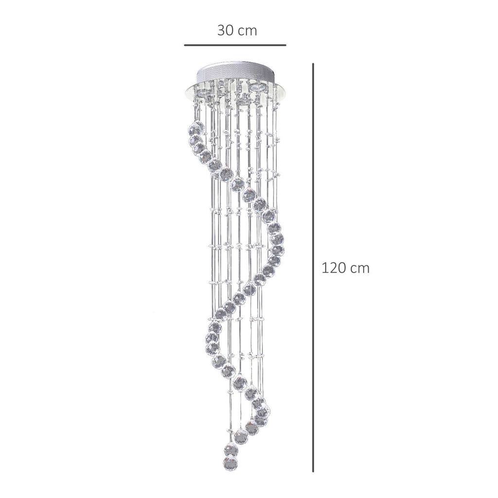 Maison Ornate Crystal Ball Chandelier with chrome spiral, twisted clear crystals, silver ceiling mount.