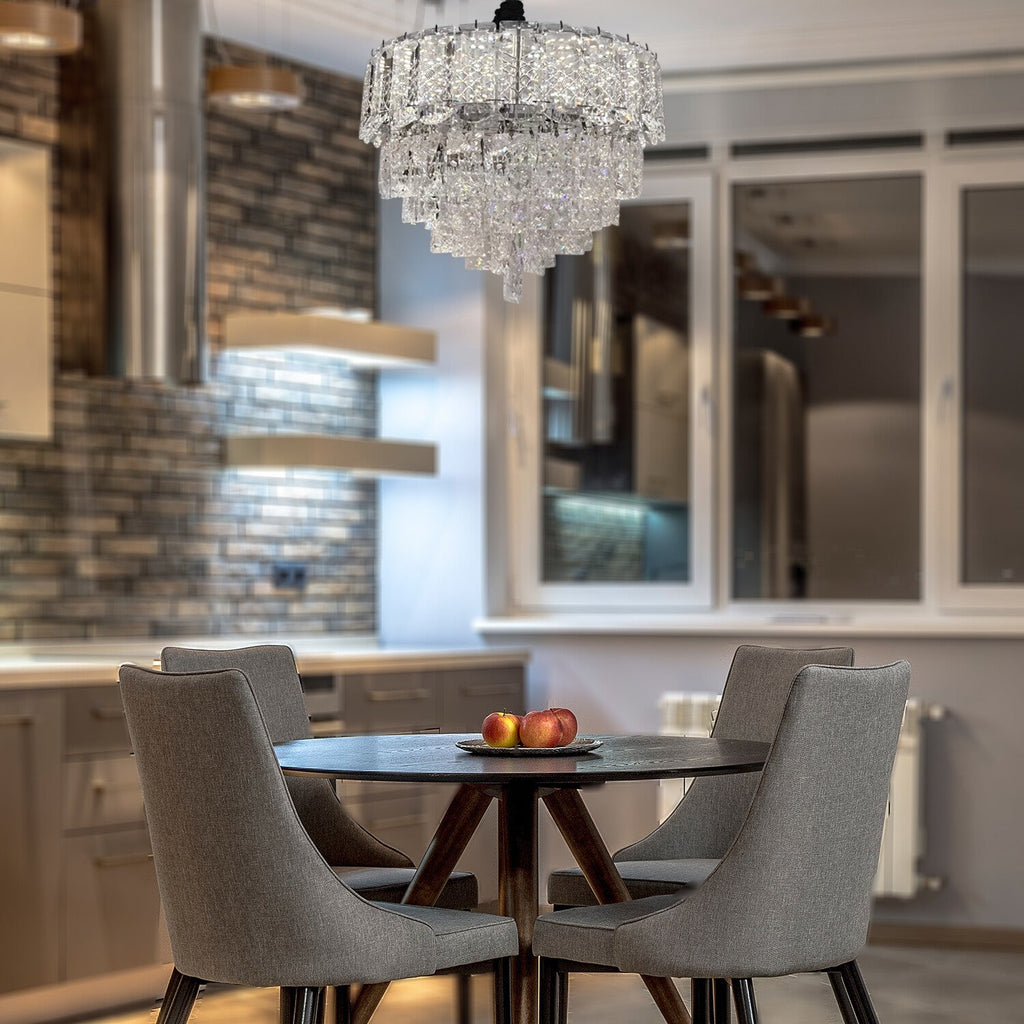 Maison Ornate Chrome Crystal Industrial Chandelier with intricate crystal detailing and polished chrome finish, modern design.