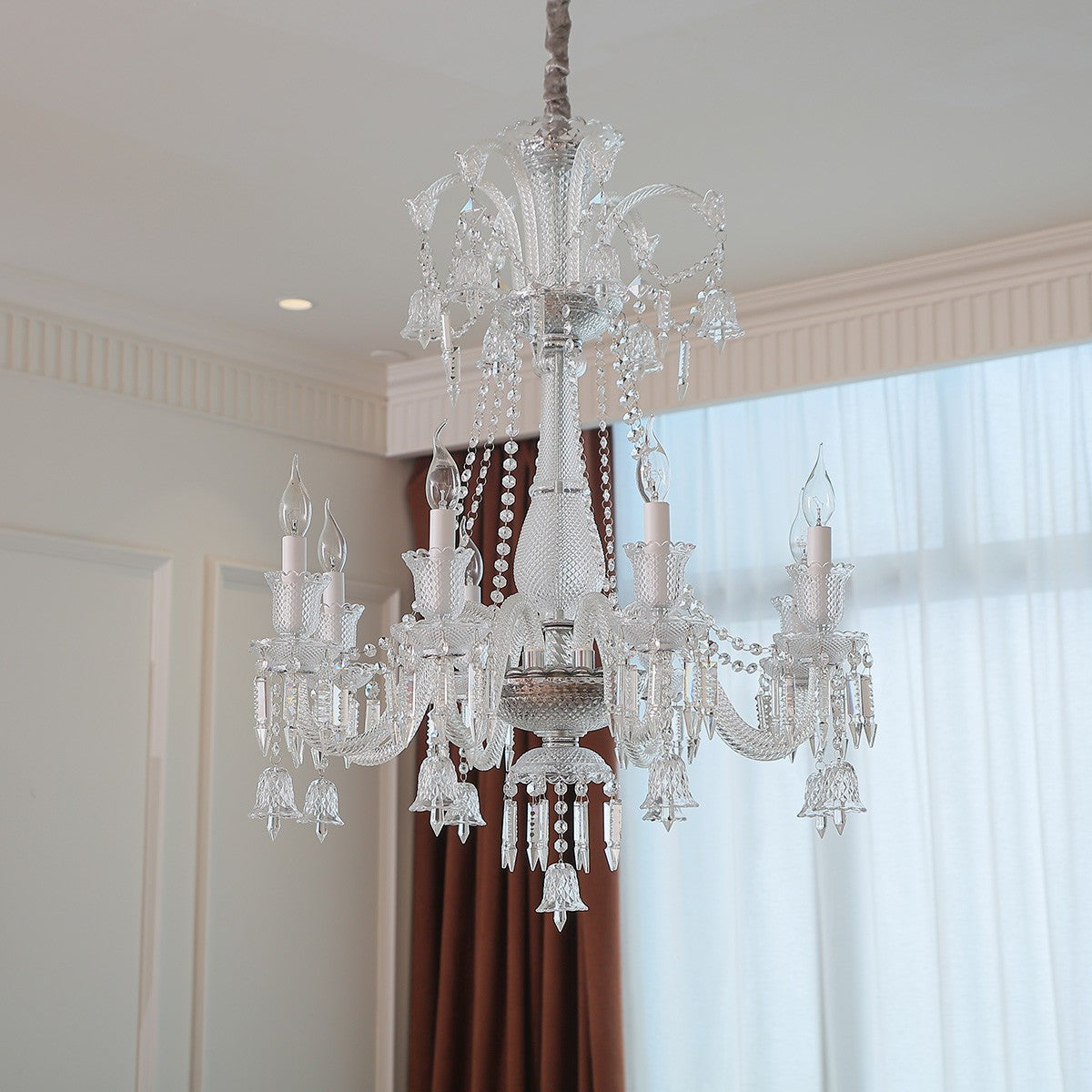 Maison Ornate Crystal Chandelier with 6/8/10 clear arms, E14 candle bulbs, intricate crystal detailing.