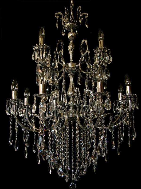 Maison Ornate Modern Crystal Lustre chandelier with candle-style bulbs and geometric hanging crystals.