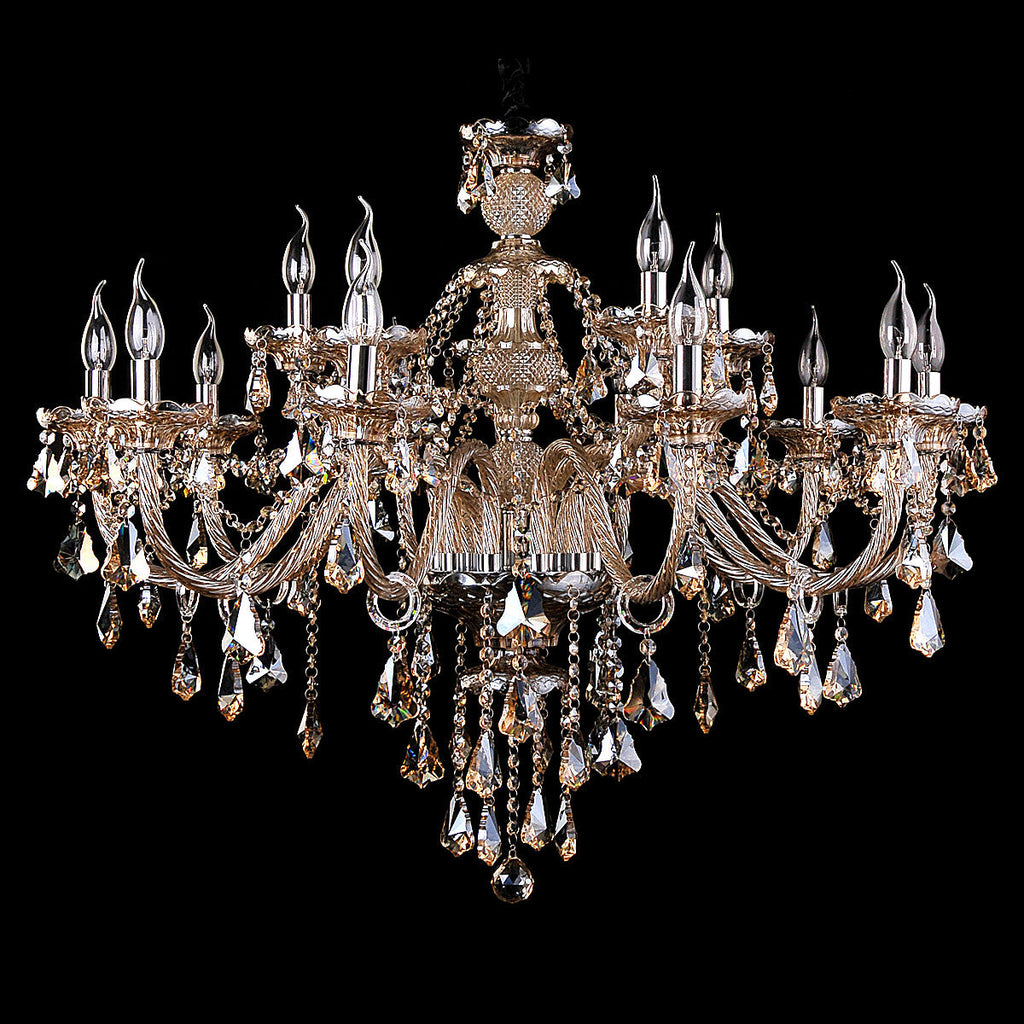 Maison Ornate K9 Crystal Champagne Multi-Arm Chandelier with sparkling crystals and candle-style bulbs.