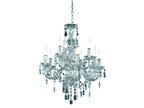 The Maison Ornate chandelier with nine E14 bulbs, elegant arms, and cascading crystal pendants.