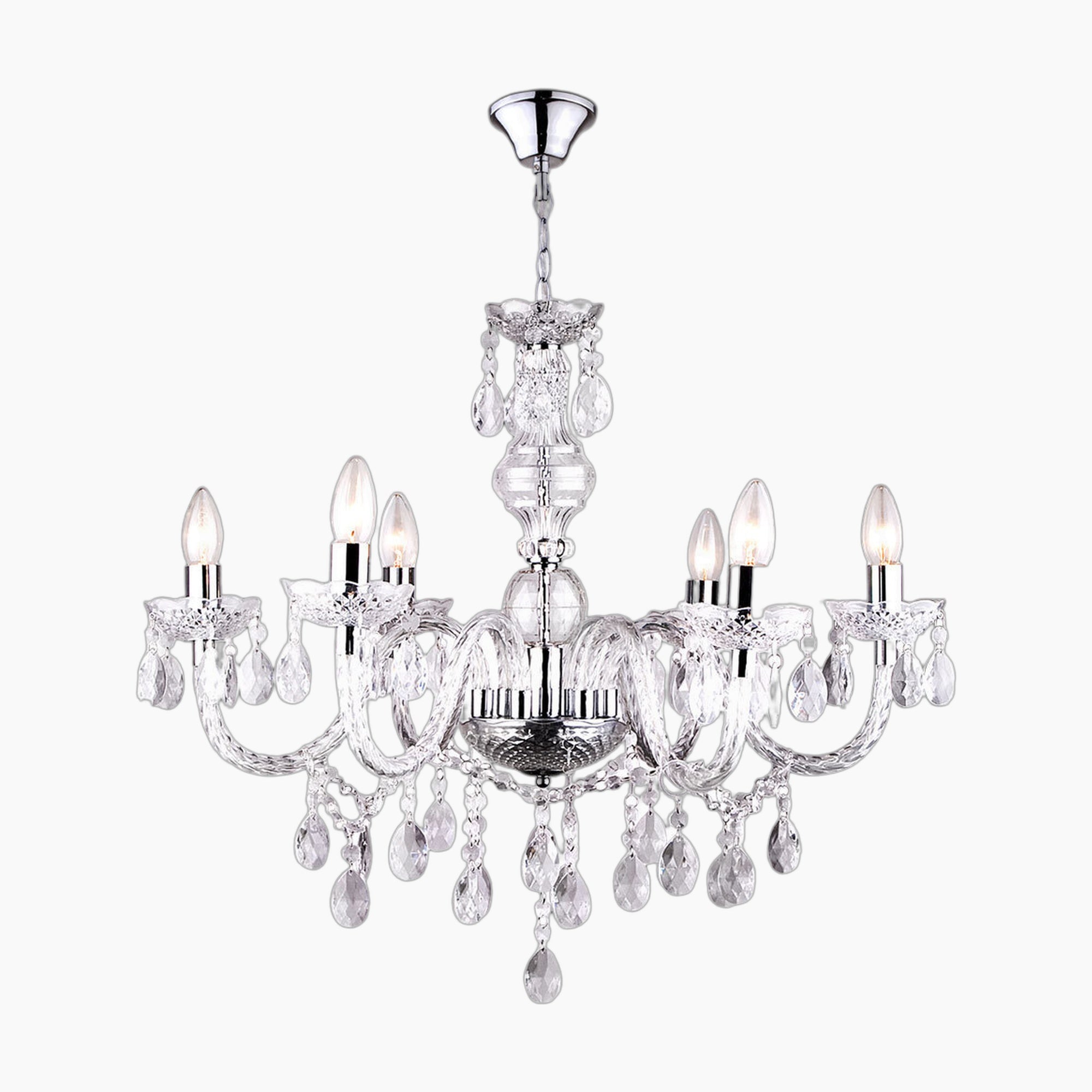 Crystal Dining Room Chandelier with Clear Tassels and Chrome Frame