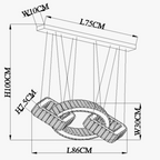 Black and white sketch of geometric ring gold crystal dimmable LED chandelier, no background, product-focused.